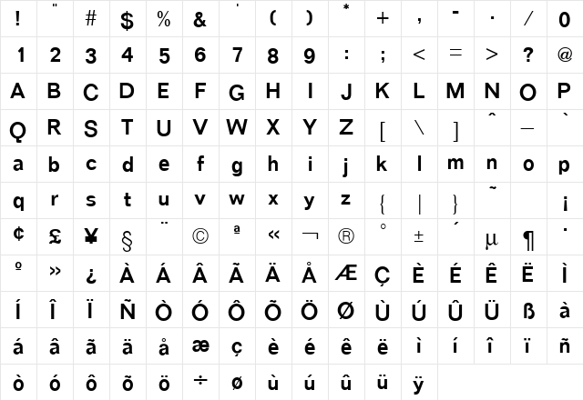 Folio ICG Regular  glyph index