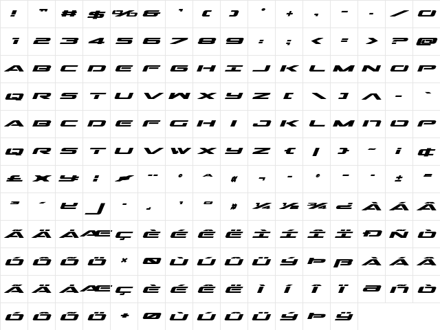 Outrider Expanded Bold Italic Expanded Bold Italic  glyph index