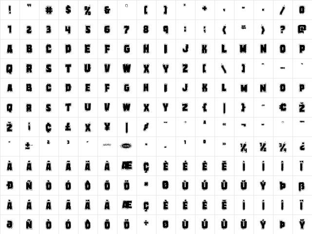 Marsh Thing Academy Regular  glyph index