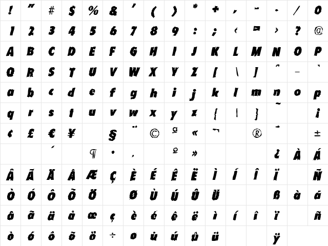 LuisBeckerRandom-Black Italic  glyph index