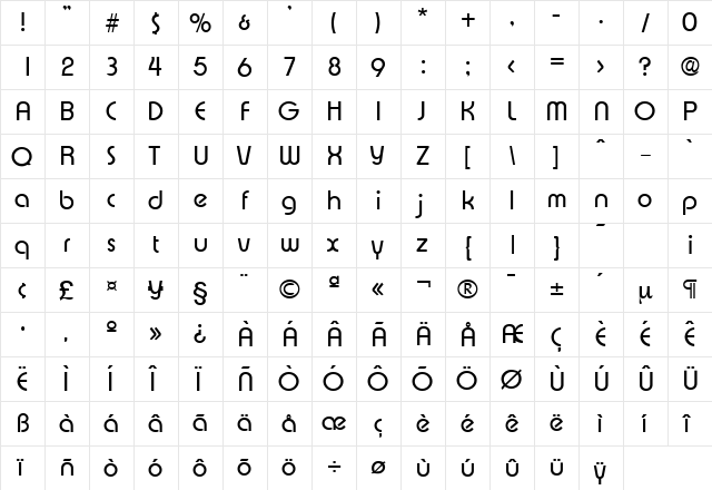 Expressa-Serial Regular  glyph index