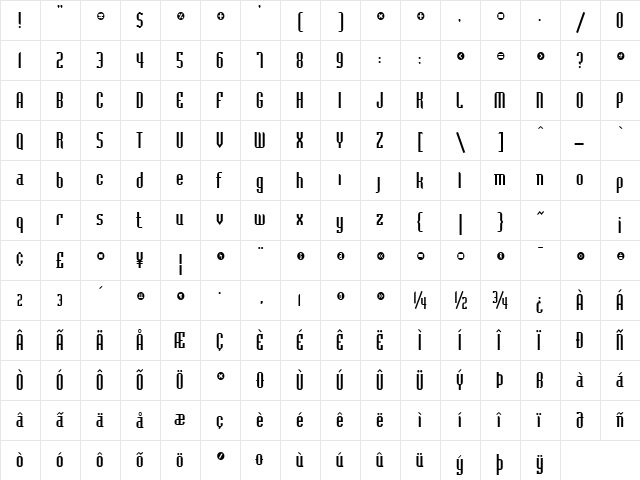 Badloc ICG Regular  glyph index