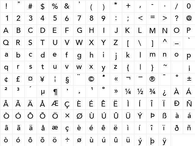 ExpoBookSSK Bold  glyph index