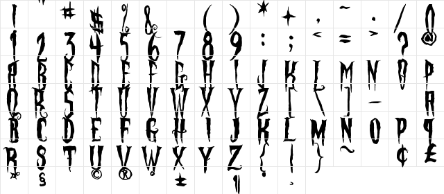 Phantom Fingers Regular  glyph index