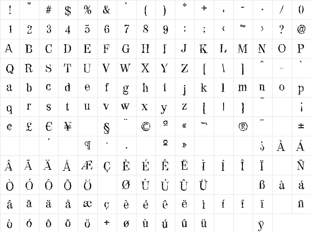 ValenciaRandom Regular  glyph index