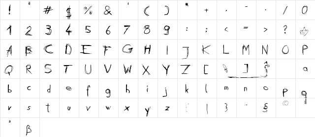 Daubed Regular  glyph index