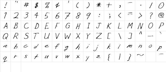 Peejay Regular  glyph index