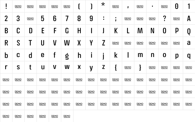 Crossfit Demo Regular  glyph index