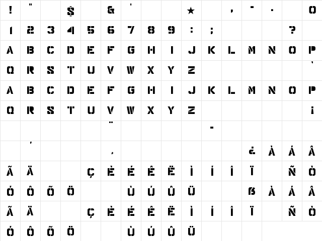 Major Snafu Regular  glyph index