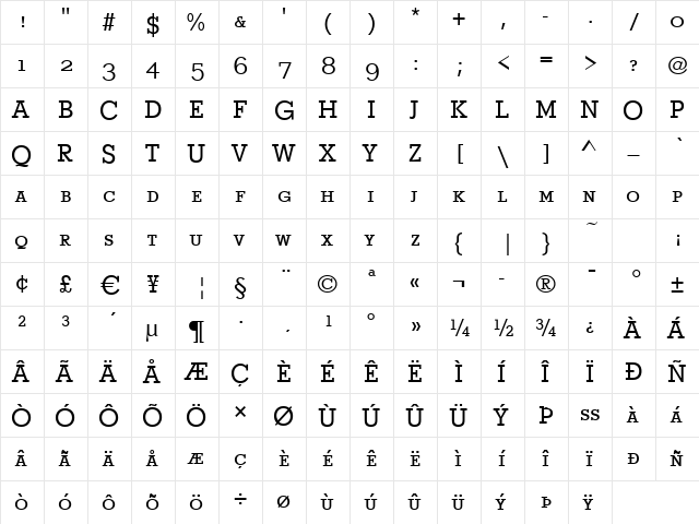 Stymie-Caps Regular  glyph index
