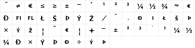 ScalaSans Bold  glyph index
