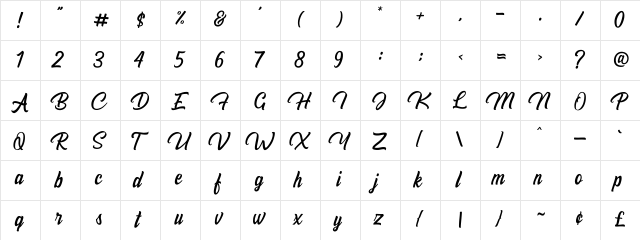 BillyanaPersonalUseOnly Regular  glyph index