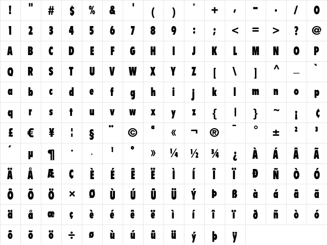 Flyer LT Extra Black Condensed  glyph index