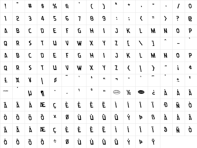 Worm Cuisine Leftalic Italic  glyph index