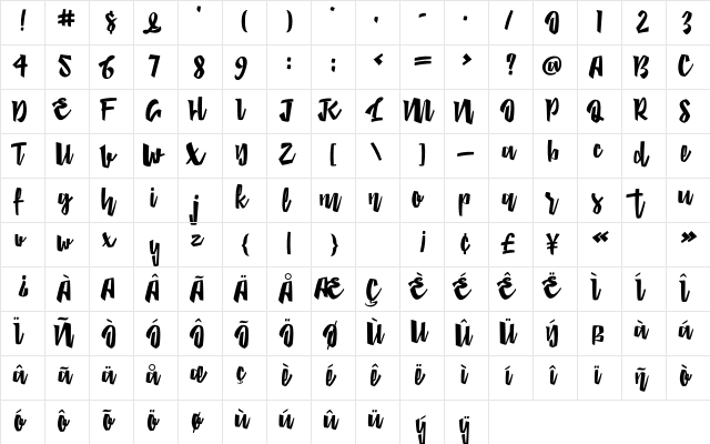 Besties Regular  glyph index