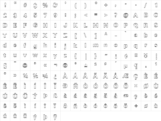 FZ ROMAN 37 HOLLOW Normal  glyph index
