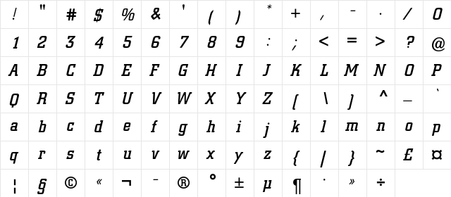 Coliseum-BoldItalic Regular  glyph index