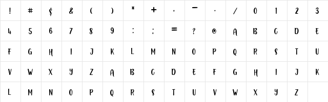 Boustown Sans Regular  glyph index