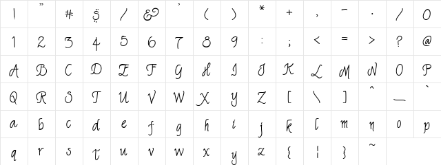 Lindsay Calligraphy Regular  glyph index