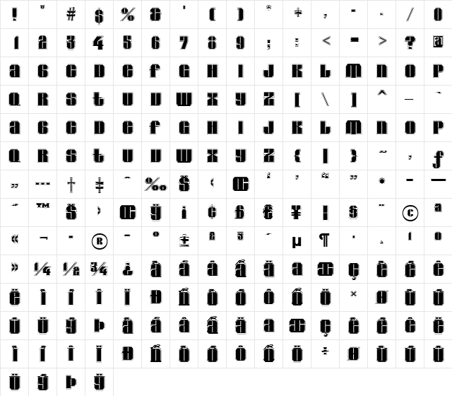a_GladeGrv Regular  glyph index