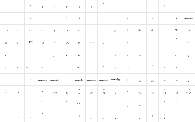 Tunisia Regular  glyph index