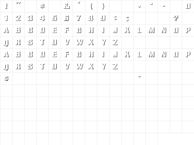 Shadow Box 3 Regular  glyph index