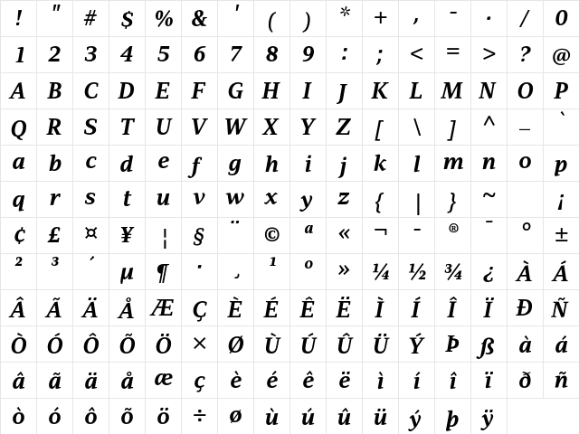 Adamant BG Bold Italic  glyph index