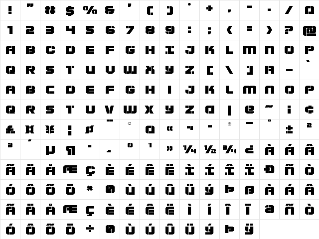 Super Submarine Expanded Expanded  glyph index