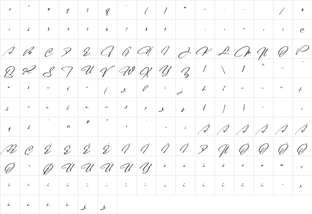 Monarchy Signature Regular  glyph index