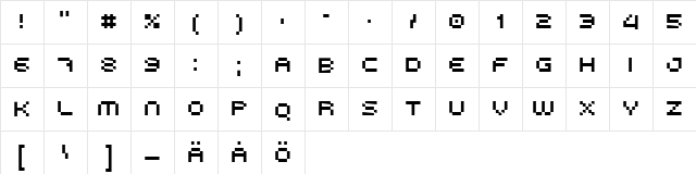 High55 Regular 7pts  glyph index