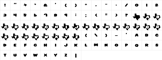 Texas Regular  glyph index