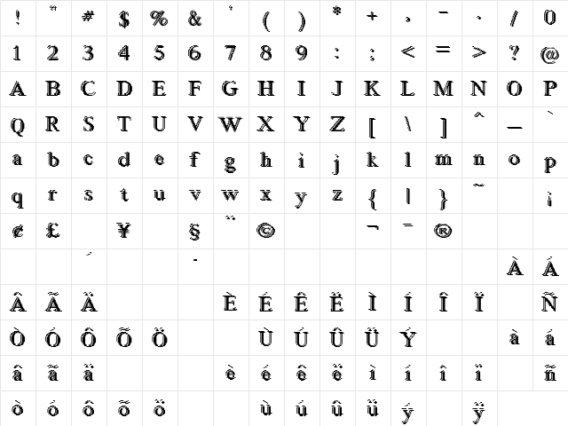 Blockstepped Regular  glyph index