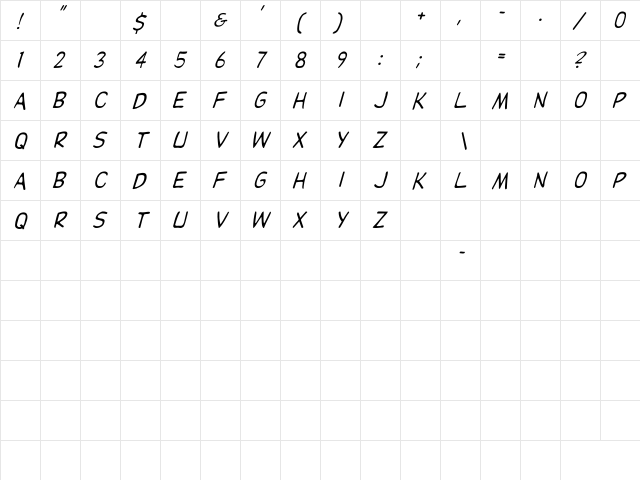Dupuy Italic Italic  glyph index