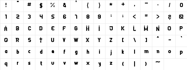 TESLAFONT Regular  glyph index