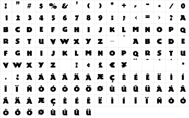 P850-Deco Regular  glyph index