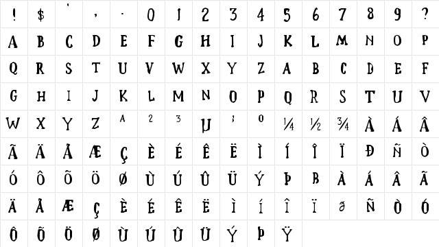 Crazer Regular  glyph index