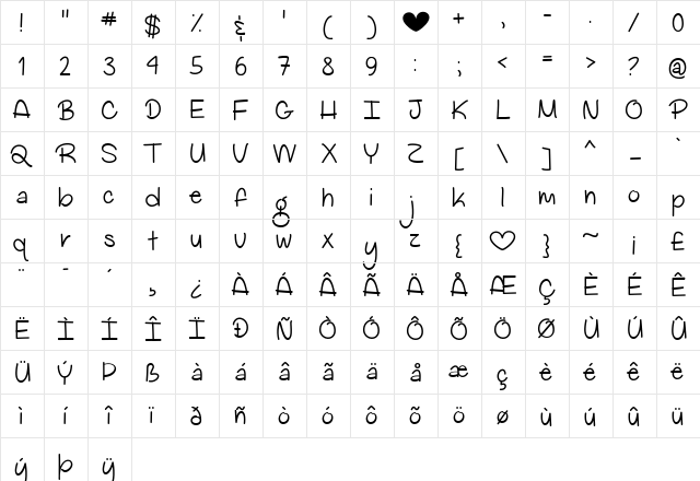 My Big Heart Demo Regular  glyph index
