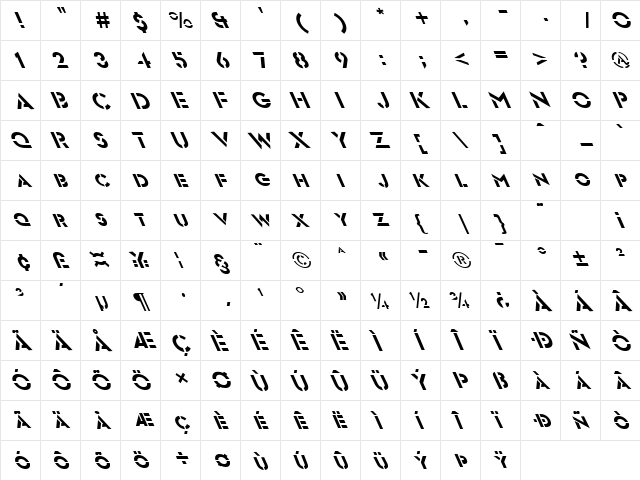 FZ JAZZY 54 LEFTY Regular  glyph index