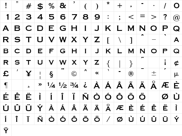 OCopperplate-Plain Plain  glyph index