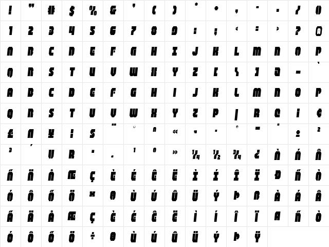 Shogunate Semi-Italic Semi-Italic  glyph index