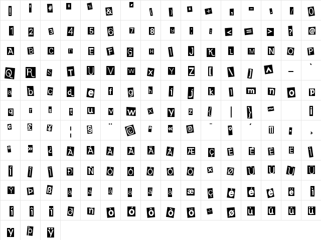 Earwig Factory Regular  glyph index