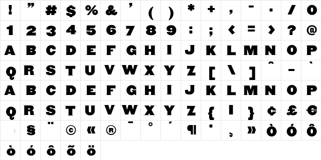 BlaxxerifaBeta Regular  glyph index