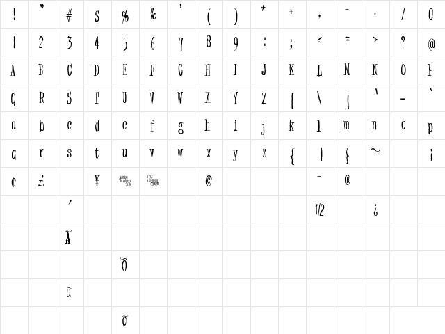Non watercolor Regular  glyph index