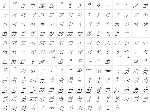 Astropolis Laser 3D Italic Italic  glyph index