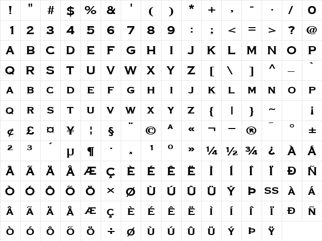 FontFever26 Bold  glyph index