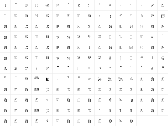 Viking Squad 3D Regular  glyph index
