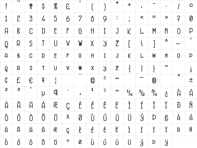 Fitzgerald Regular  glyph index