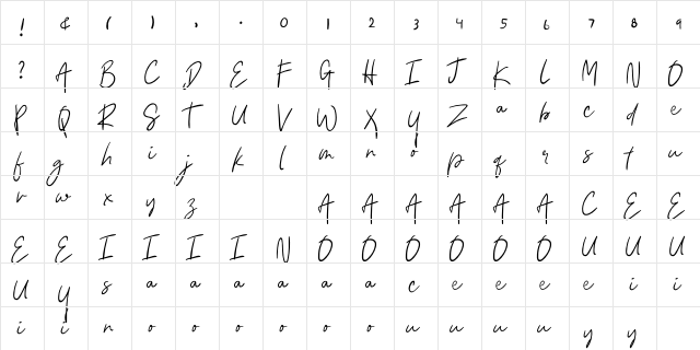 Asmudila Regular  glyph index