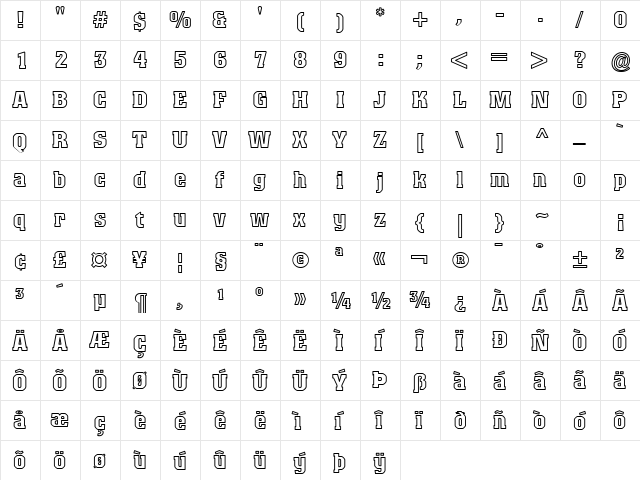 Titanic Outline  glyph index