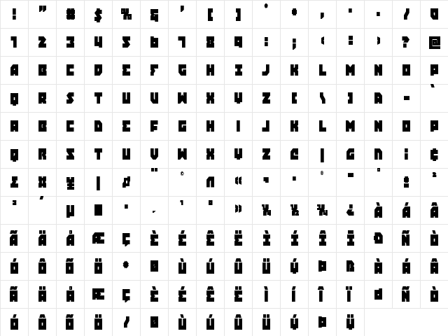 Dark Hornet Condensed Regular  glyph index